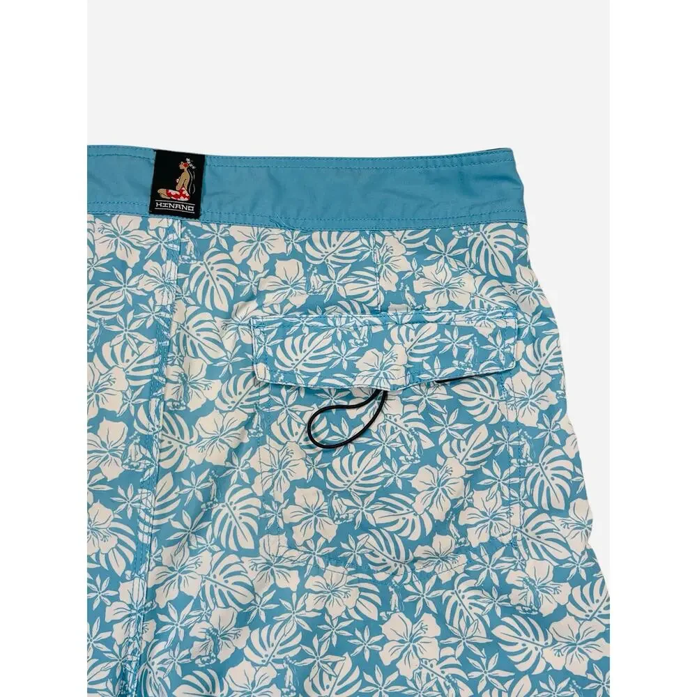 Hinano Tahiti Hawaiian Board Shorts Unlined Men's 36 All Over Print Floral Swim